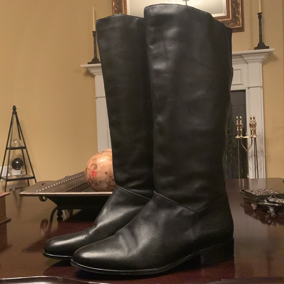 Hunt Club Black Leather Mid Calf Casual Boots Almond Toes Low Heels. Size 9M - Picture 5 of 14
